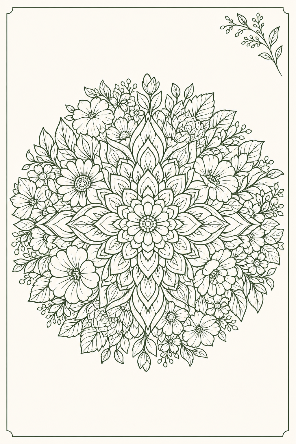 Botanische bloemenmandala om in te kleuren