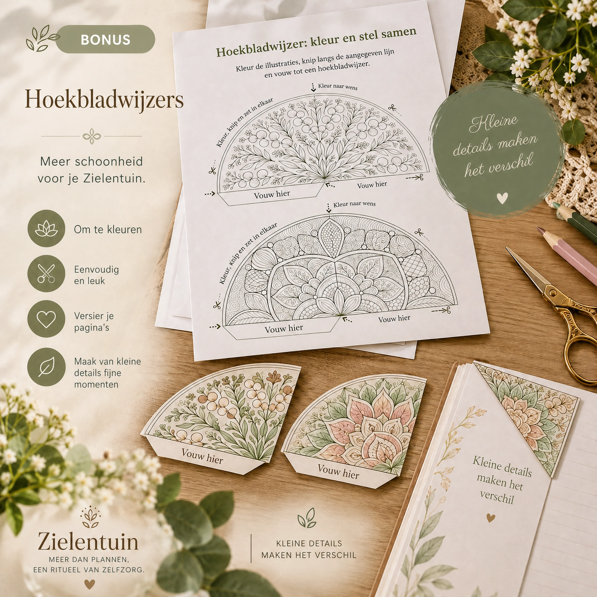 Botanische hoekbladwijzers: kleuren, knippen en vouwen
